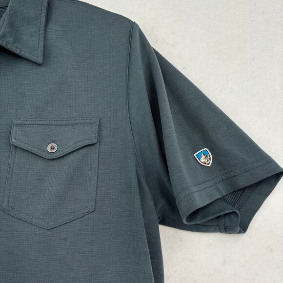 Kuhl Polo Shirt Mens Size L Gray Stretch Knit Short Sleeve Chest Pockets - Picture 5 of 11
